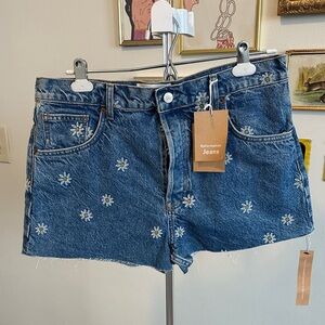Reformation Blue Daisy Jean Shorts